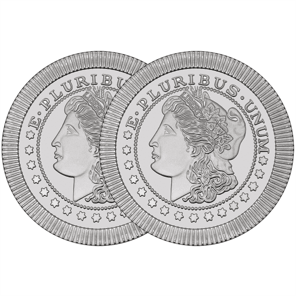 Collectible Lot of 2 - 1 Troy oz Morgan Stackable .999 Fine Silver Rounds