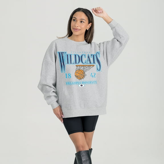 Women's Gameday Couture Gray Villanova Wildcats Basketball Premium Fleece Drop Pullover Sweatshirt