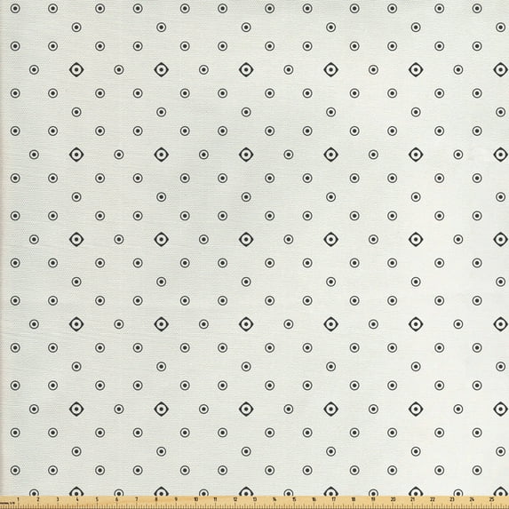 Geometric Fabric by the Yard, Abstract Modern Design with Hexagons with Circles Rounds Geometrical Art, Decorative Upholstery Fabric for Sofas and Home Accents, Black and White by Ambesonne