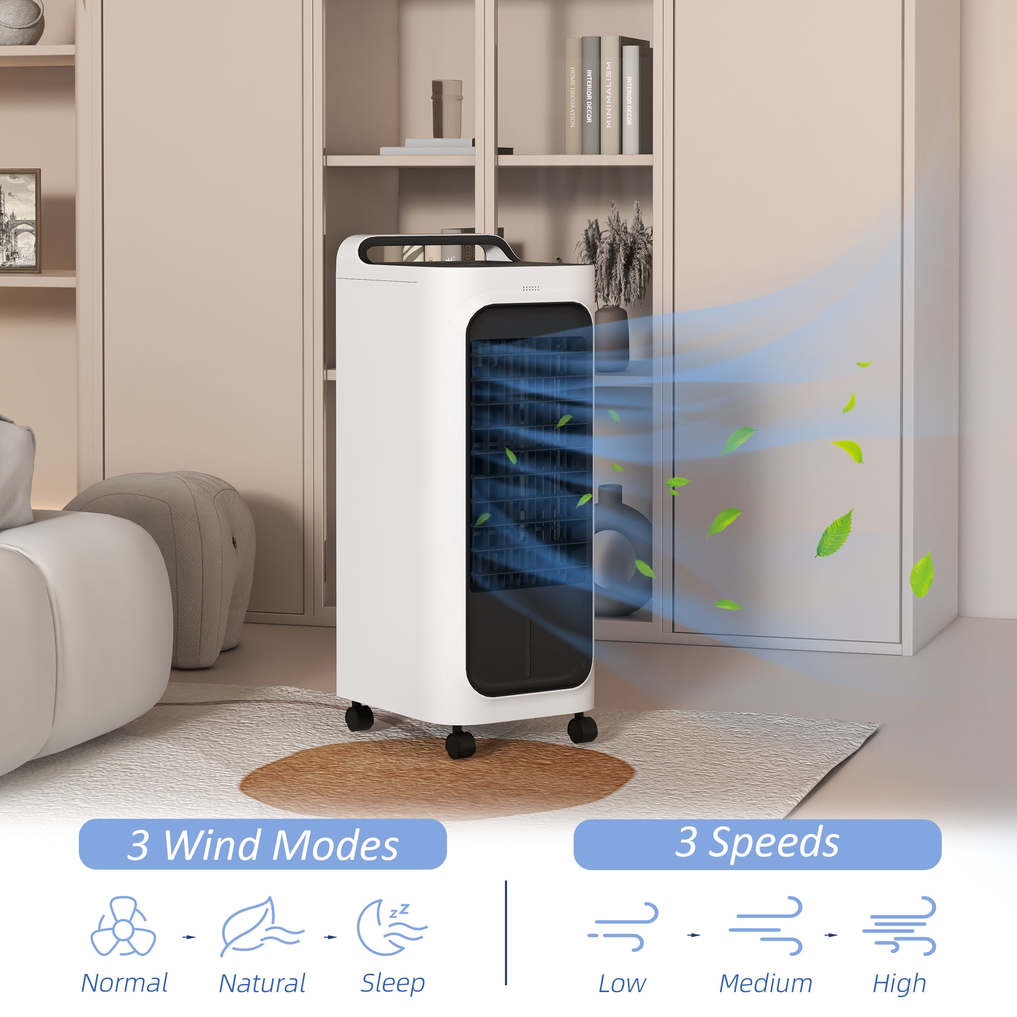 Mintazer 3-In-1 Evaporative Air Cooler with Ice Packs, Portable Air Cooling Fan with 1.3 Gal Water Tank, Remote & Timer for Home Office Garage, White