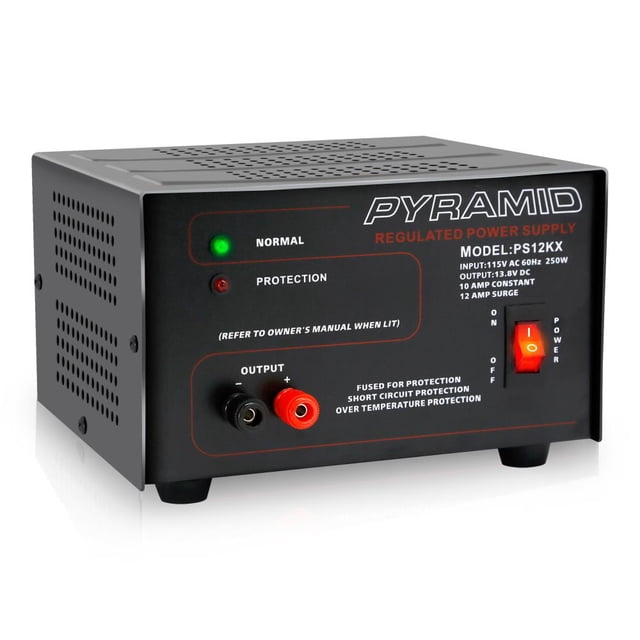 Pyramid Universel Compact Banc d'Alimentation - 10 Amp Linéaire Régulé Laboratoire Laboratoire AC-to-DC 12V Convertisseur W / 13,8 Volts DC 115V AC 250 Watts Entrée, Terminaux de Type Vis, Ventilateur de Refroidissement, LED