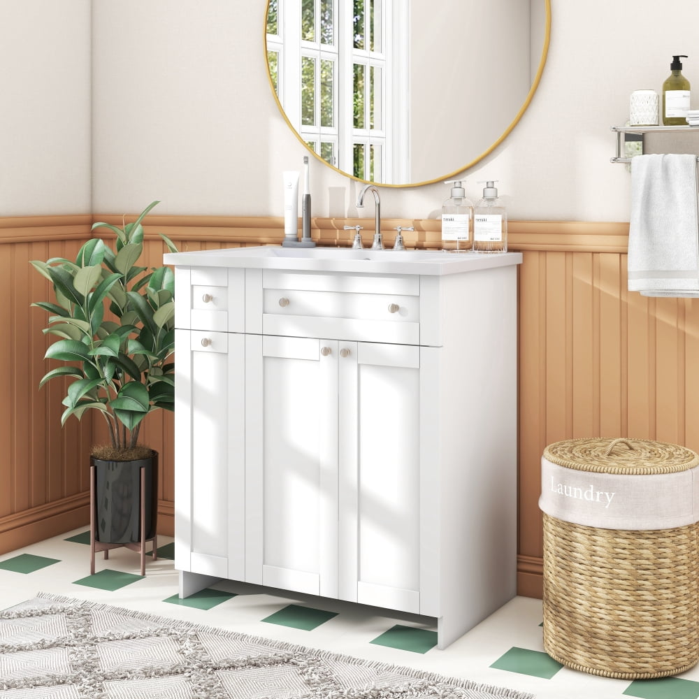30" White Bathroom vanity with Single Sink ,Cosymart Combo Cabinet Undermount Sink,Bathroom Storage Cabinet vanities