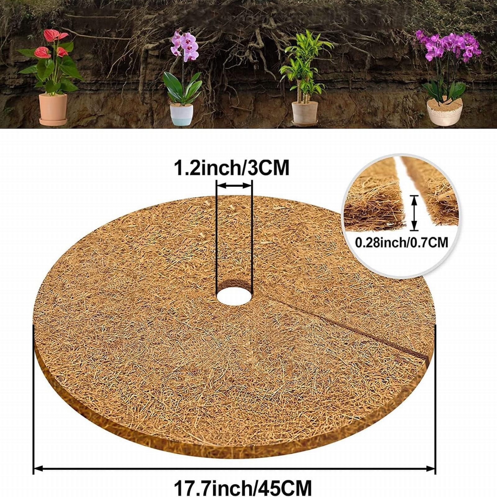 UYUH 4-Pack 17 Inch Coconut Fiber Mulch Ring, Natural Coco Coir Tree Protector Mat and Plant Pot Soil Cover Disc for Indoor and Outdoor Plants