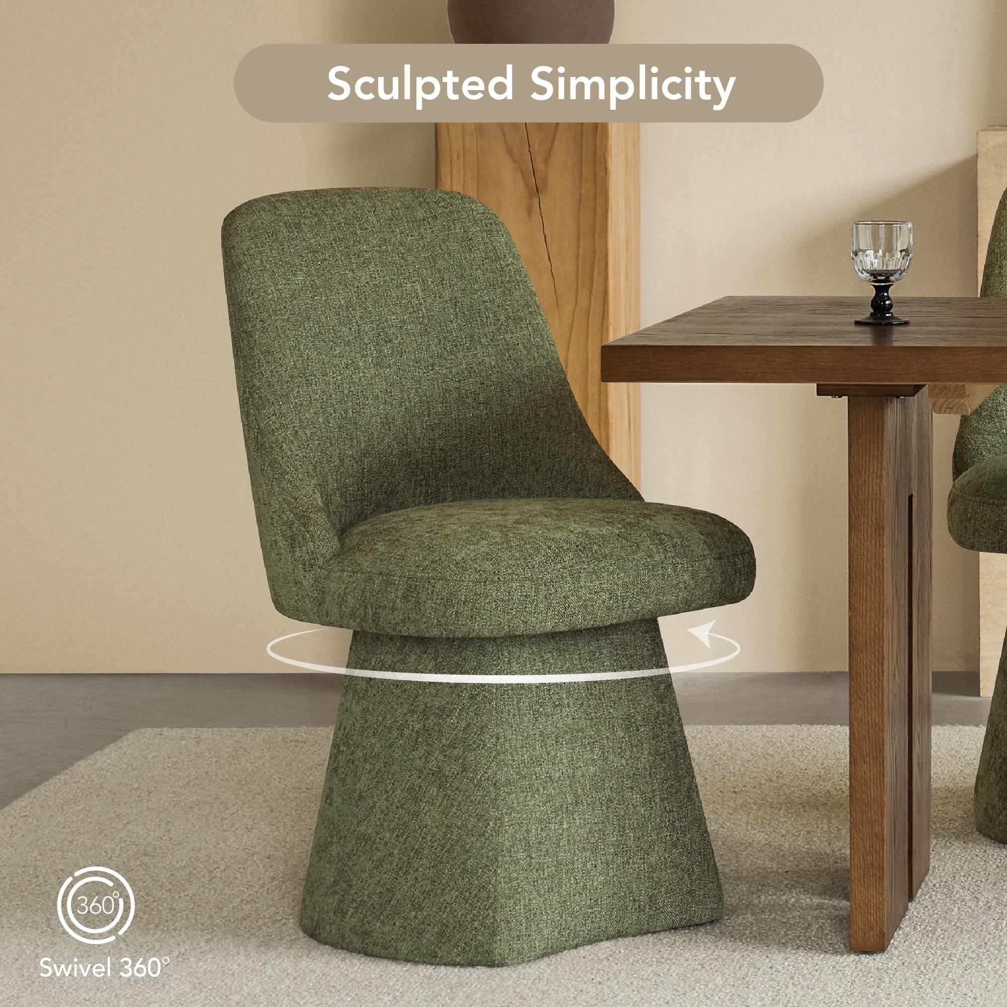 Spruce & Spring Modern 360-Degree Swivel Accent Dining Chair, High-Traffic Linen-Look Chenille Fabric, Green Moss