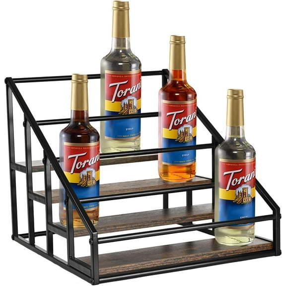 Coffee Syrup Organizer Rack, Liquor Bottle Display Shelf, Spice Racks, 4-Tier 16 Syrup Bottles Holder Stand for Coffee Bar Kitchen Small Wine Rack for Bar Family Storage for Syrup Wine Dressing