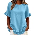 thumbnail image 4 of Babysbule Women Crew Neck Ruffle Flutter Short Sleeve Blouse Loose Fit Casual Top for Spring Summer Brunch Vacation Street Outfits, 4 of 5