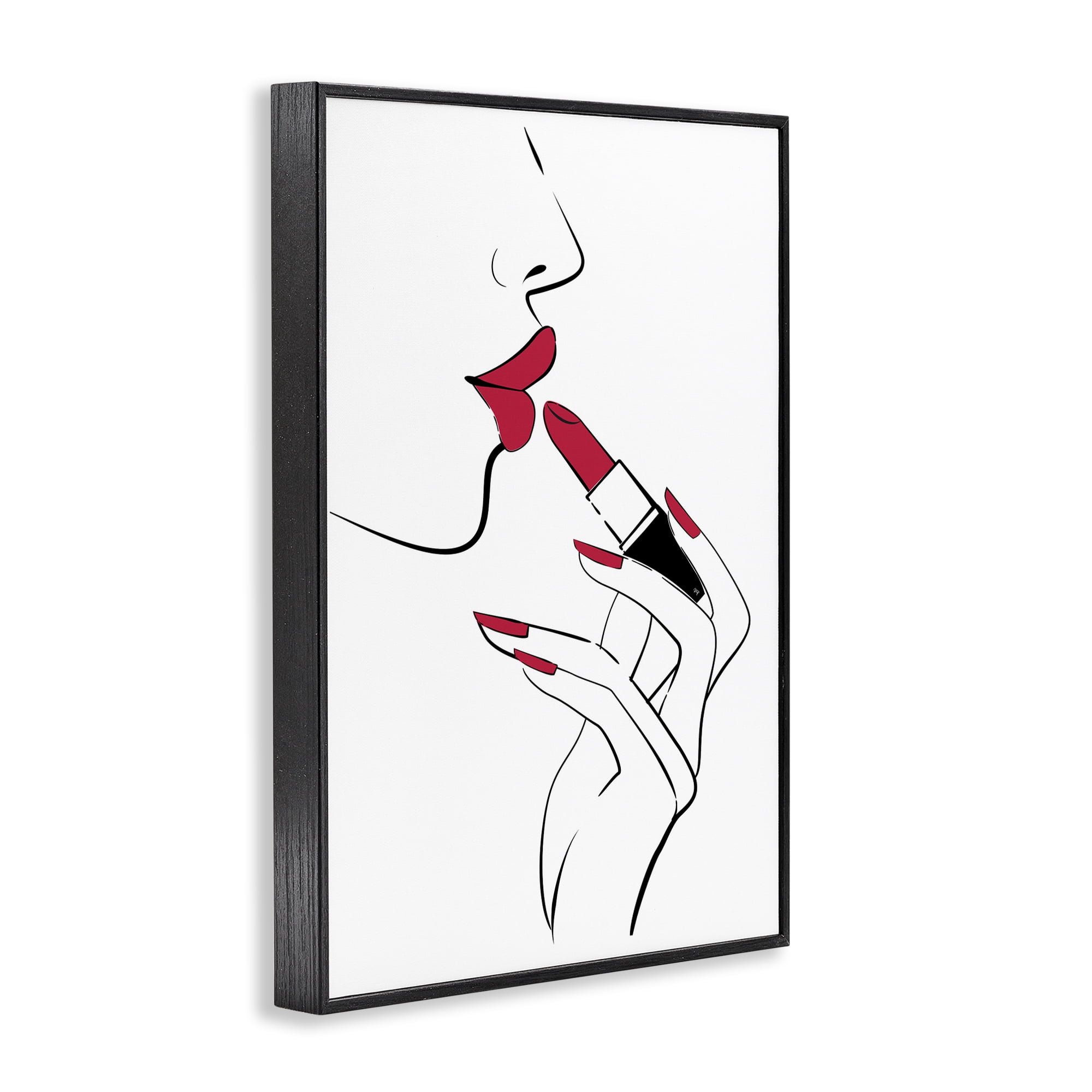 Stupell Industries Red Lips Makeup Novelty Painting Black Framed Art Print Wall Art, 16 x 24