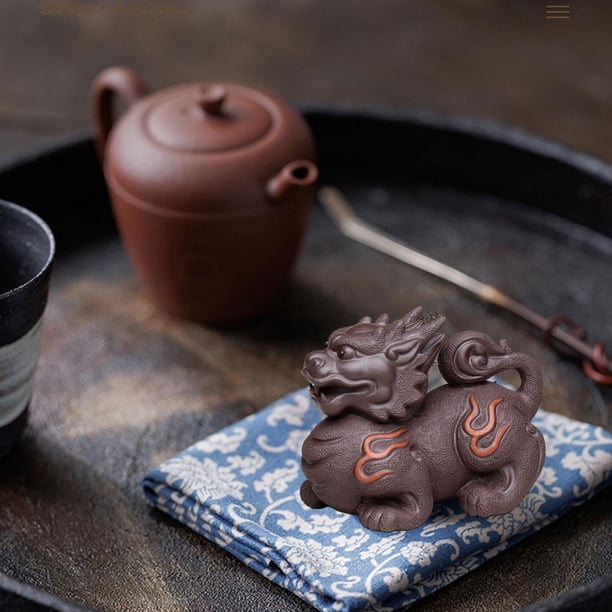 Escultura de animal de arcilla morada Macarena para mascota de té Qilin centro de mesa regalo figura en miniatura