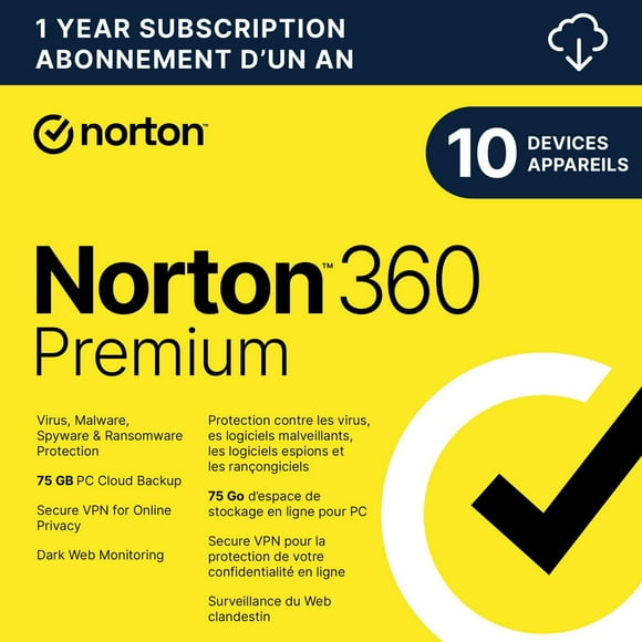 Norton 360 Premium Antivirus & Internet Security for 10 Devices 1 Year Subscription Digital Download