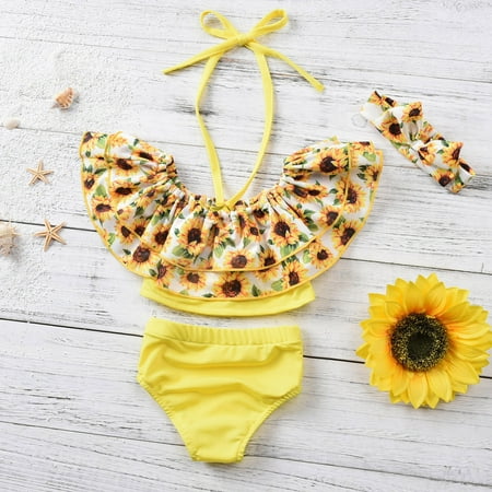 

Gubotare Ruffles Baby Girls Print Bathing Strap Sunflowers Piece Two Kid Set Toddler Suit Swimwear Summer Girl Bathing Suit Yellow 3-6 Months
