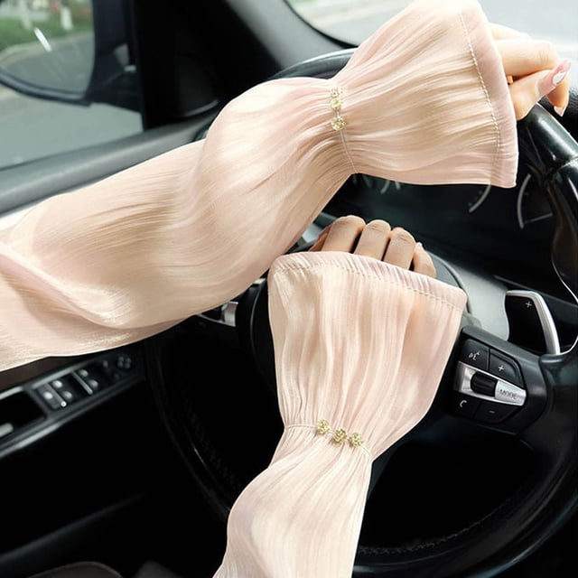 Fashionable Lace Arm Covers for Women Sun Breathable Stretchy Long Sleeve Pearl Ribbon Silk Accessory