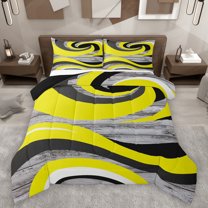 Homewish Stripe Line Pattern Bedding Comforter Set,Modern Abstract Geometric Twin Comforter Sets,Yellow Black Bedding Set For Girl Teens,Breathable Home Decor Reversible,2 Pieces