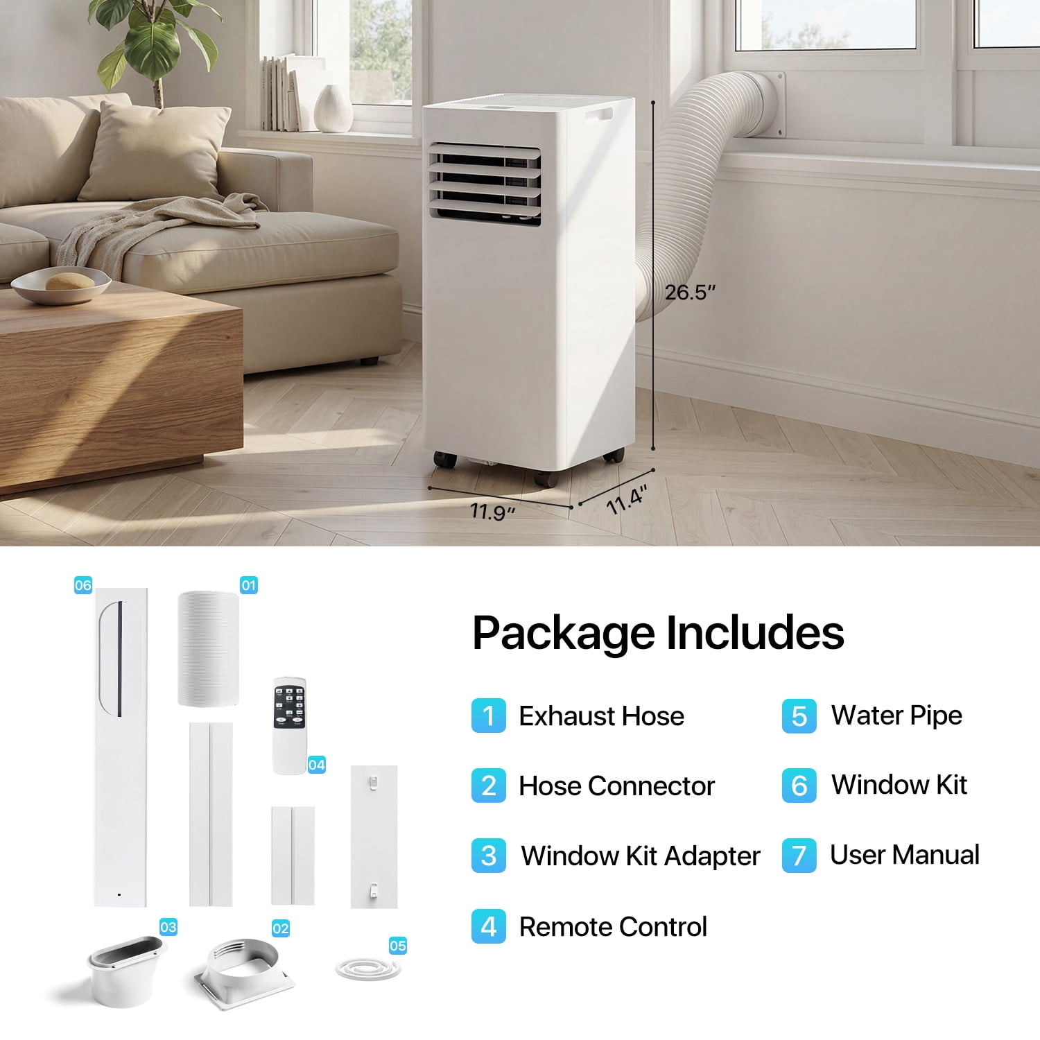 Dateyes 10000 BTU 5-in-1 Portable Air Conditioner, Smart Standing Cooling and Heating Unit, Remote Control Dehumidifier & Fan for Bedroom, Indoor Room AC
