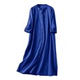 thumbnail image 7 of Wycnly Dresses for Women 2024 Fall Casual Loose Button Down Lightweight Cotton Linen Shirt Maxi Dresses Solid Elbow-Length Lapel Long Formal Dresses for Women Blue XXL, 7 of 7