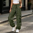 thumbnail image 4 of CONZONE Womens Cargo Pants Wide Leg Elastic Waist Drawstring Jogger Pants With Pockets Summer Fall Baggy Trousers For Women, 4 of 6
