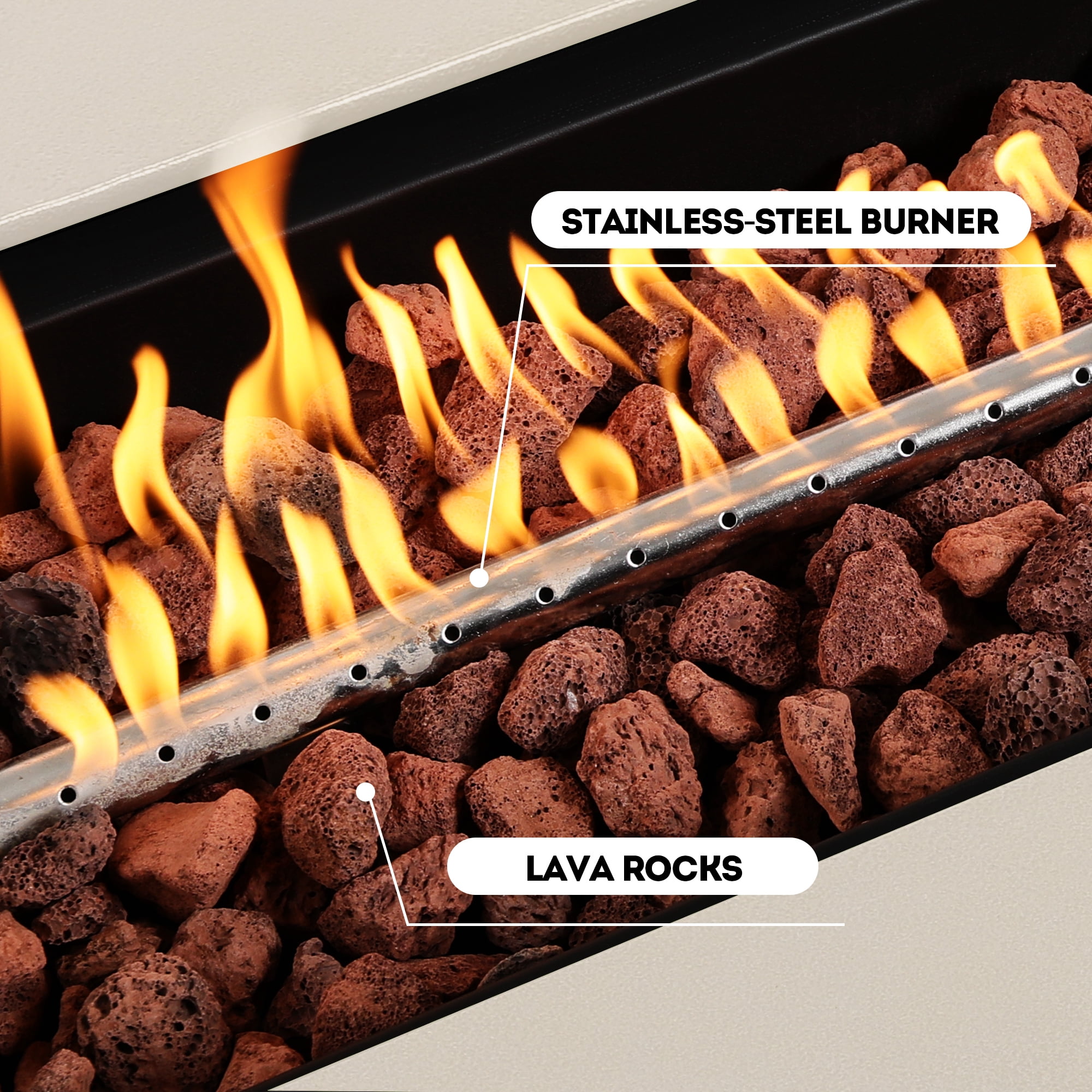 UPHA 56-inch Outdoor Propane Rectangle Fire Pit Table 50000 BTU Gas Concrete FirePit for Outside Patio with Lava Rocks, Rain Cover, Beige