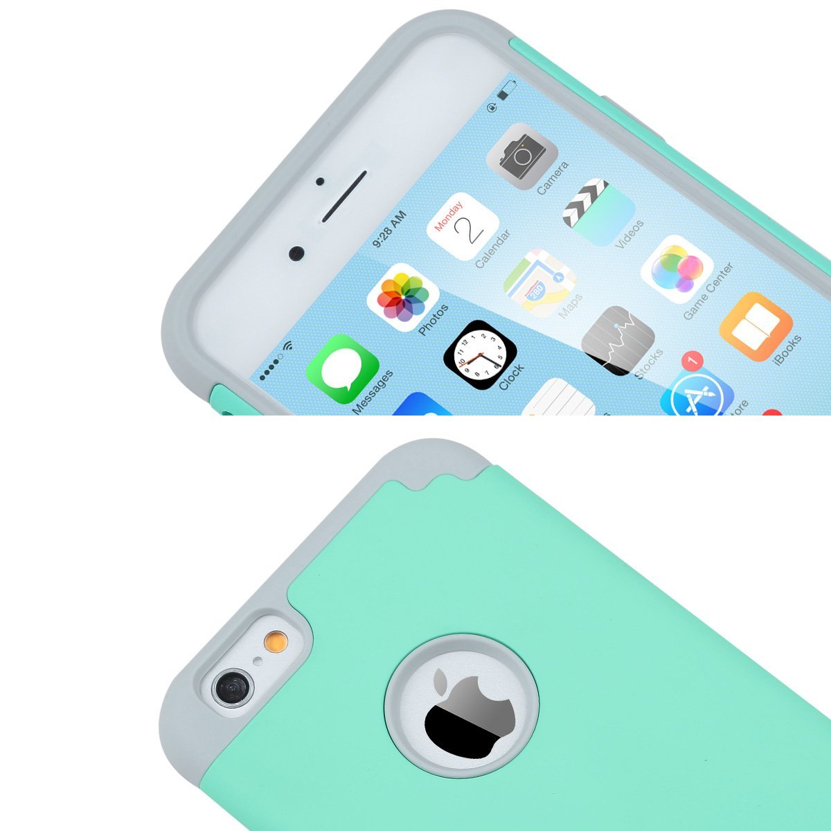 ULAK iPhone 6 Case, iPhone 6S Case, Slim Dual Layer Shockproof Bumper Phone Case for Apple iPhone 6 / 6s for Girls Women, Turquoise/Grey - image 2 of 7