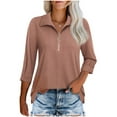 thumbnail image 2 of Njoeus Womens Tops, Women's Zip Front V-Neck 3/4 Sleeve Tunic Casual Top Solid Color Ladies Work Tops and Pullover Blouses, 2 of 7