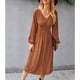 thumbnail image 5 of Vestido de manga larga con cuello en V Vestido casual elástico de cintura alta con botones para uso diario Naranja M, 5 of 8