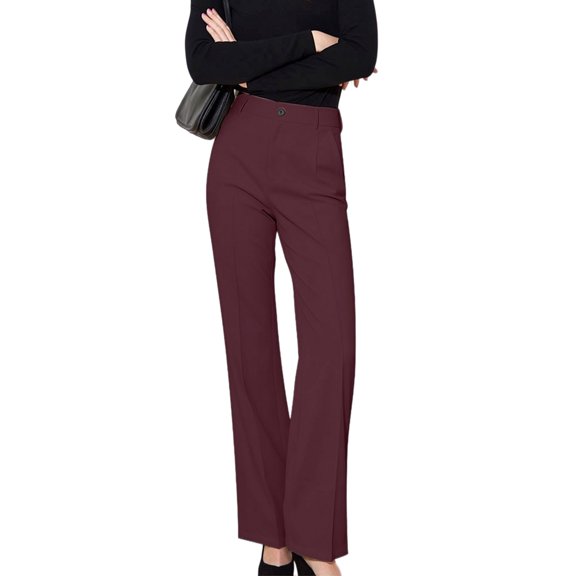 Women Wide Leg Pants Summer High Waisted Business Casual Work Dress Pants Trousers Slacks Wine Red XXL