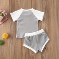 thumbnail image 2 of Bébés Filles 2-Pièces Ensemble Manches Courtes Tricot Patchwork Rayé Col Rond Top Chemise Sangle de Dessin Bande Élastique Pantalons Ensemble, 2 of 4