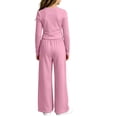 thumbnail image 6 of QTBIUQ Girls Two-Piece Fall Set Long-Sleeve Fitted Crop Top and Elastic Waist Wide-Leg Pants Casual Outfit Set, 6 of 6
