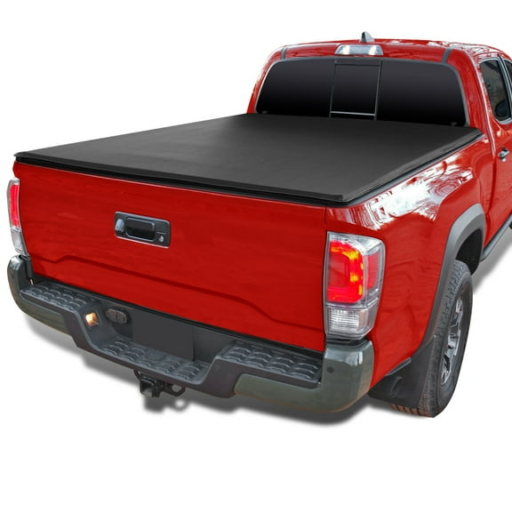 Spec-D Tuning Soft Quad Fold Tonneau Cover Compatible with 2016-2023 Toyota Tacoma Double Cab / Xtra Cab 72", 6FT Long Bed