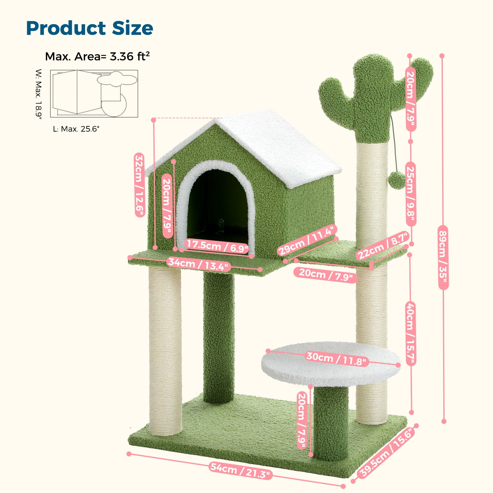 Made4Pets Cat Tree with Cozy Cat Condo and Scratching Post, 21.3"x15.6"x34.5"