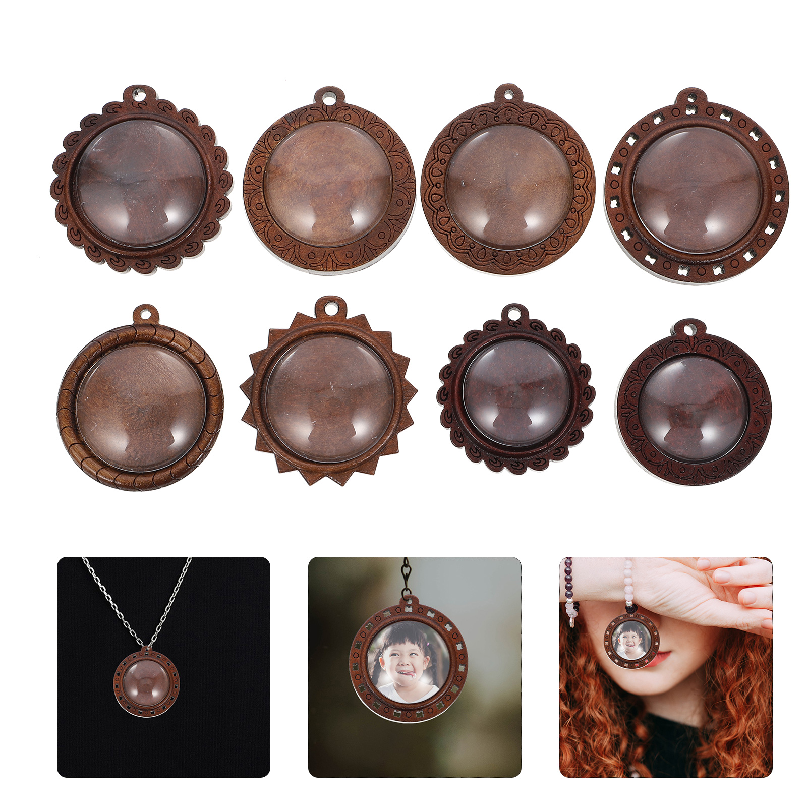 32 Bandejas Colgantes De Madera Redondas – Con Bases De Vidrio, Para Manualidades, Joyería DIY Y Llaveros