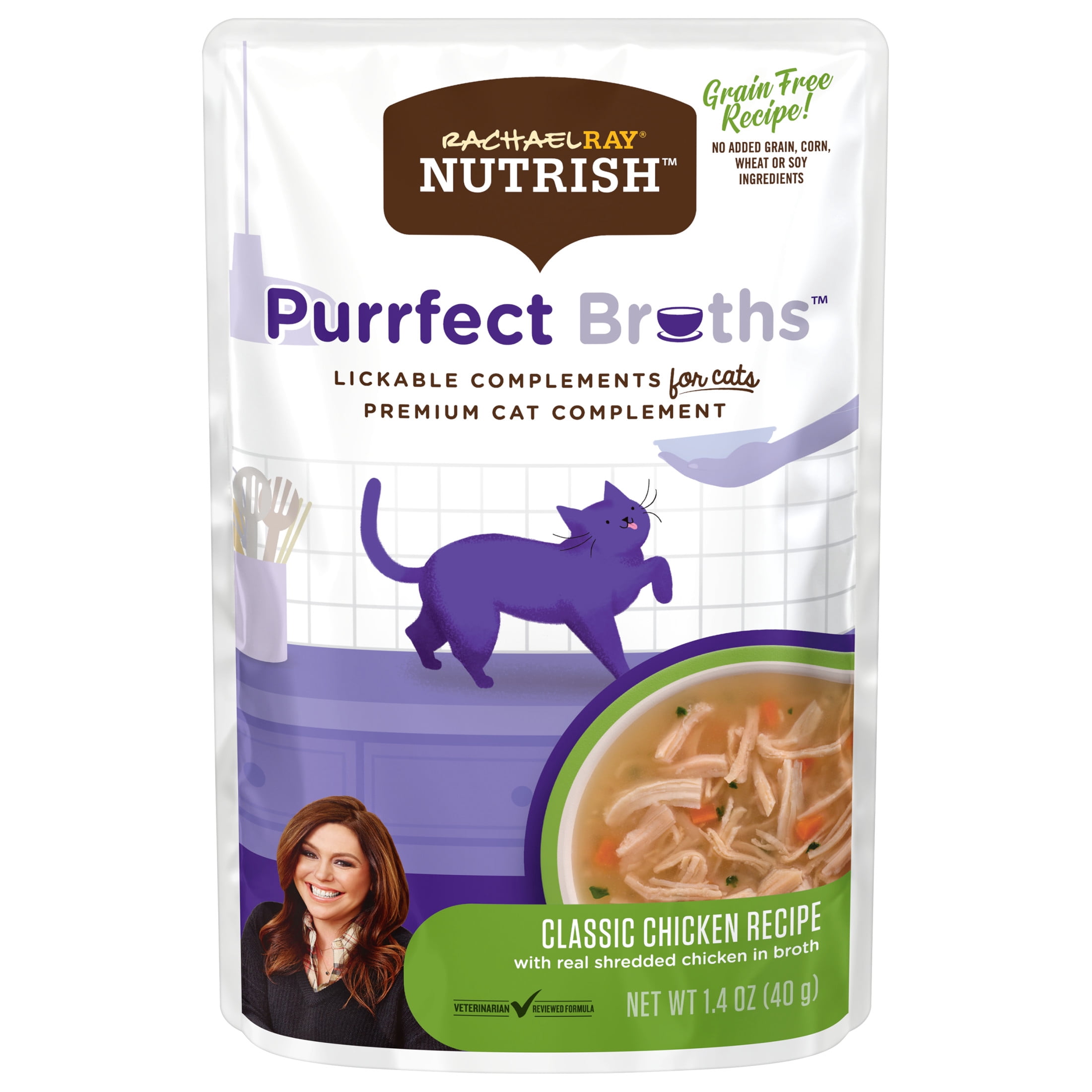 (4 pack) Rachael Ray Nutrish Purrfect Broths Classic Chicken Cat Complements, 1.4 oz. Pouch