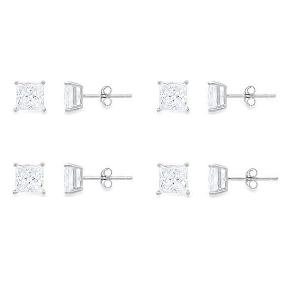 Paris Jewelry 10k White Gold Created White Sapphire 1/2Ct Princess Cut Set Of Four Stud Earrings Plated
