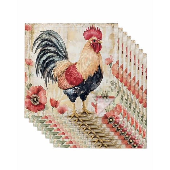 Hokiten Kitchen Dinner Napkins Set of 8 Pink Vintage Rooster Cloth Napkins Reusable Washable Table Napkins for Weddings Cocktail Parties Holiday Table Decor 20x20 Inch
