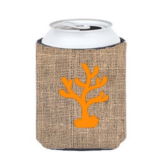 Coral Burlap and Orange Can or Bottle Beverage Insulator Hugger
