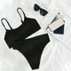 thumbnail image 5 of Trajes de baño para mujer, bikini, ropa de playa, copa acolchada, cintura alta, 2 piezas, sujetadores push up Negro, 5 of 8