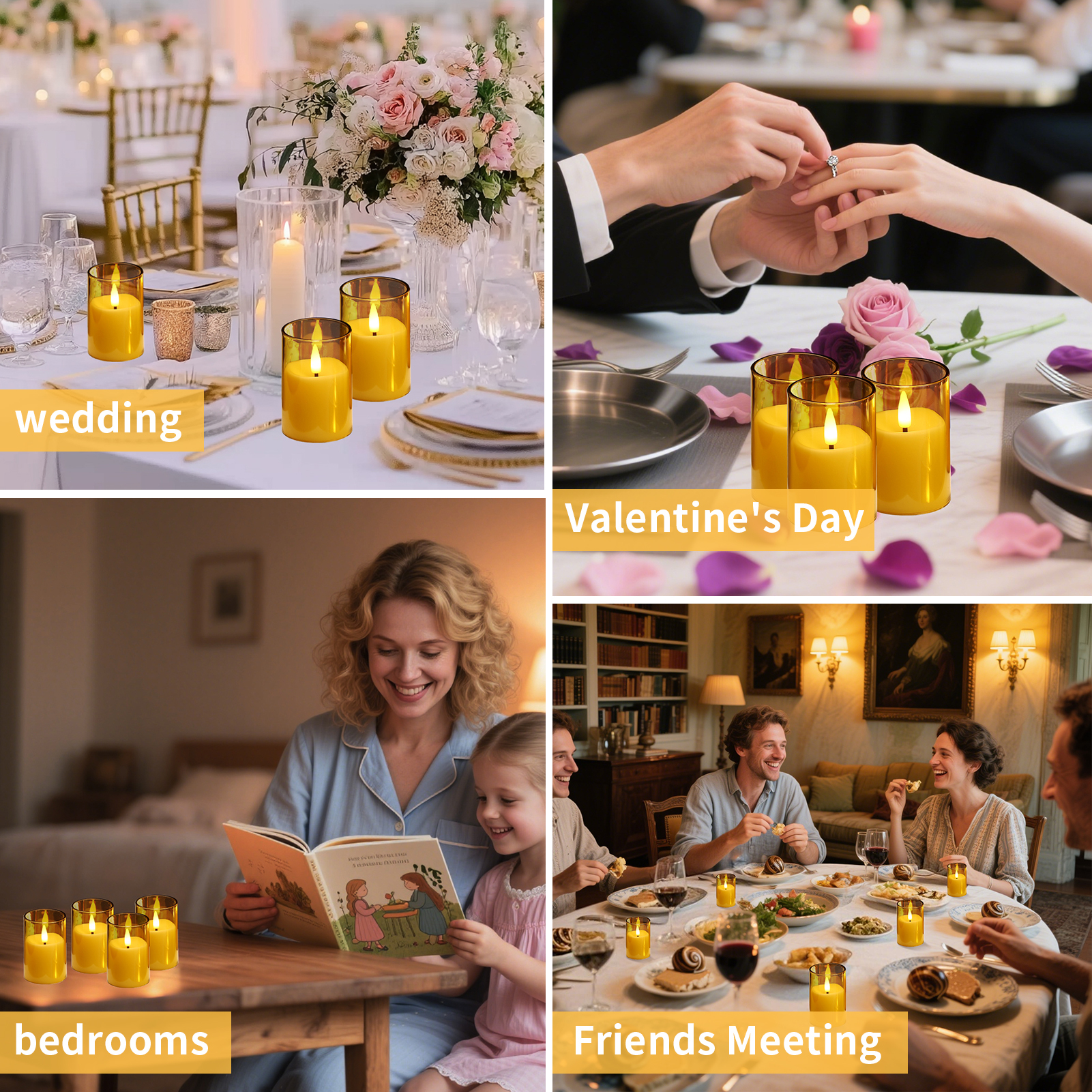 6Pack Glass Flickering Flameless Candles with Remote, 2"X3" Real Wax Votive Candles Battery Operated, Small Electric LED Candles for Wedding Home Decor, w/4 Timers+2 Lighting Modes [Gold]