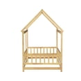 thumbnail image 4 of Noble House Gaiety Twin Size House Floor Bed for Kids, Rubber Wood Frame with Roof and Fence Guardrails, Natural, 4 of 13