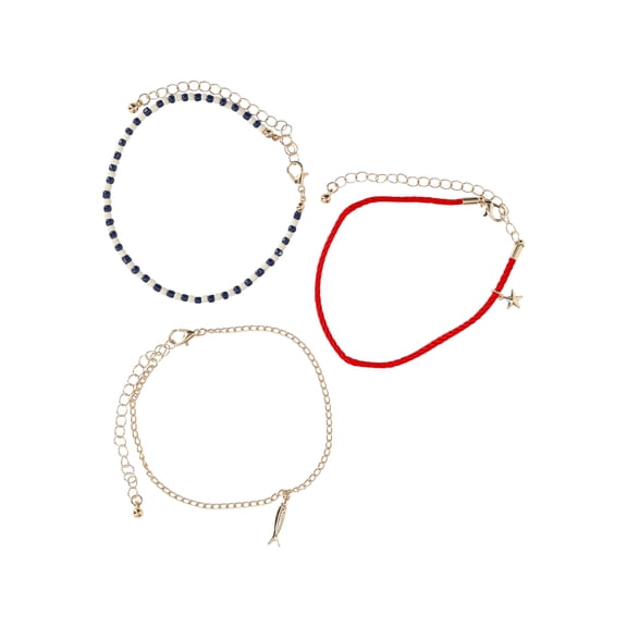 No Boundaries Women's Goldtone and Beaded Anklets, 3-Piece Set