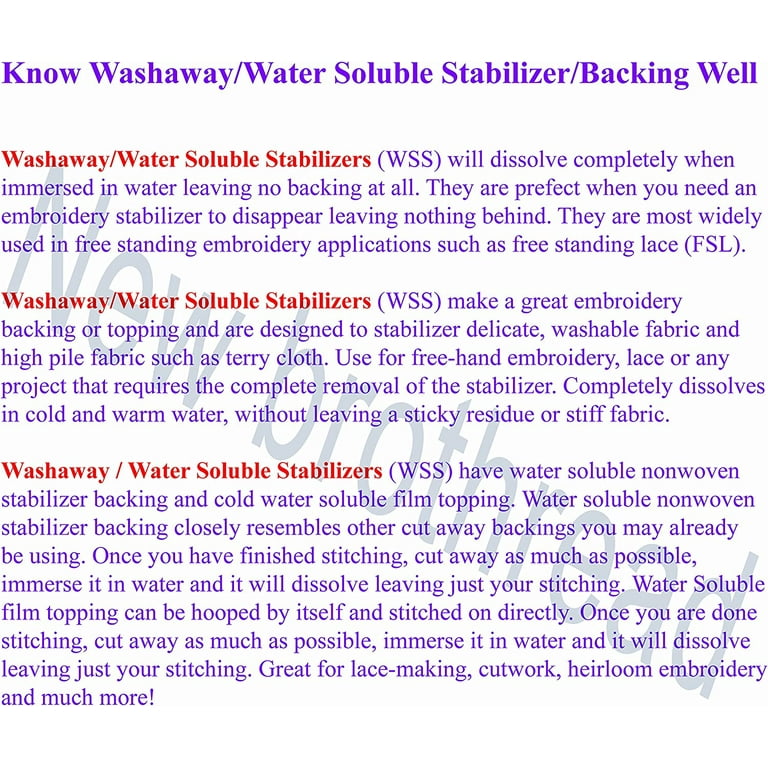 Wash Away - Water Soluble Machine Embroidery Stabilizer Backing & Topping  10 x 10 Yd roll - Light Weight - Cut into Variable Sizes for Machine  Embroidery and Hand Sewing 