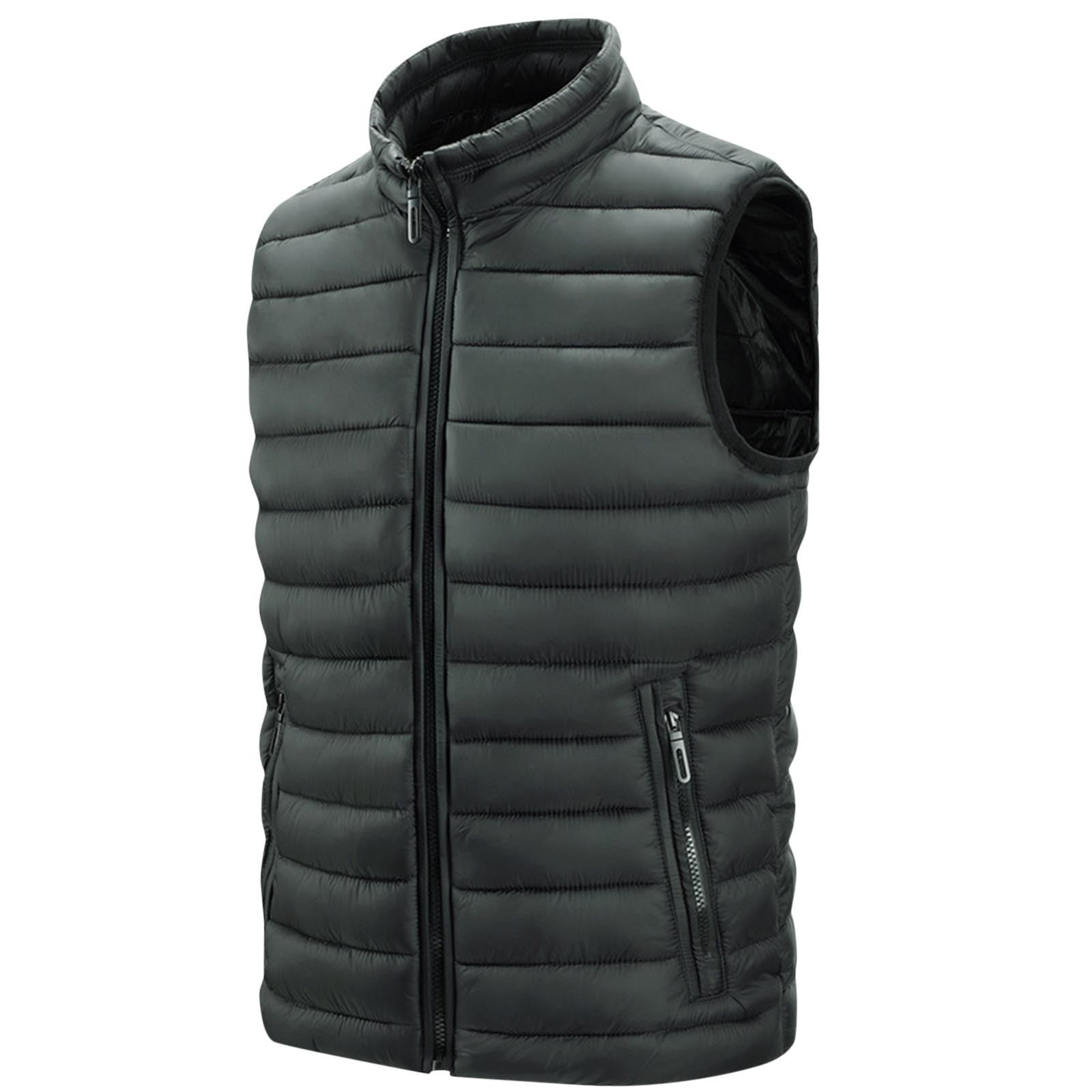 JUUYY Men's Cotton Lightweight Packable Insulated Puffer Vest Outerwear m Winter Sleeveless Jacket for Golf Solid Color Running Vest Green L