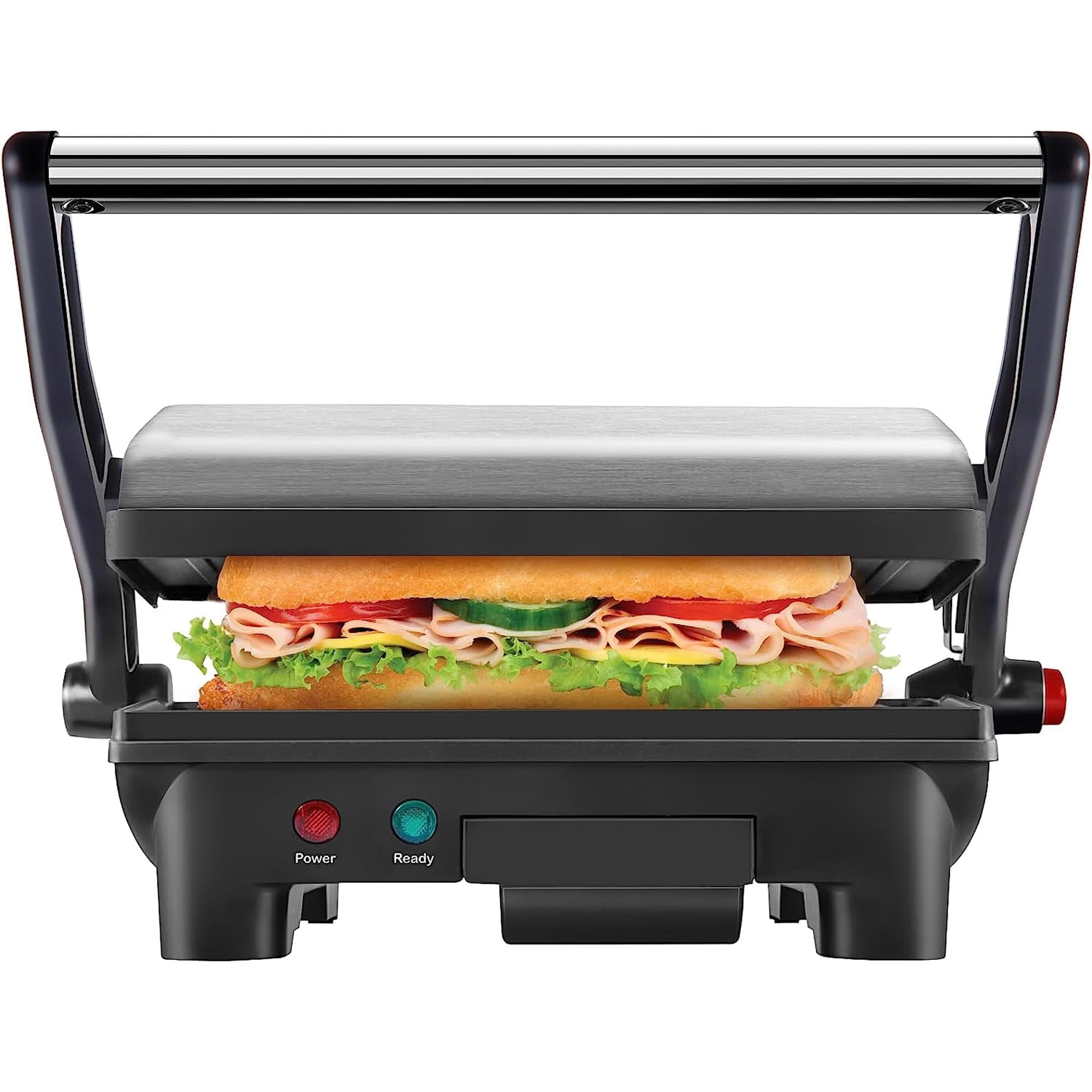 Chefman 3-in-1 Panini Press & Grill, 2-Slice Non-Stick, Opens Flat - Stainless Steel