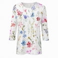 thumbnail image 4 of Paguaki Womens Tops and Blouses Vintage Floral Printed 3/4 Sleeve T Shirts Crew Neck Loose Fit Casual Dressy Tunic Tees Spring Summer Tops, 4 of 5