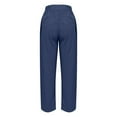 thumbnail image 4 of BODOAO Women's Linen Cropped Pants Ankle Capris Straight Leg Trousers Cotton and Linen Elastic Waistband High Waistband Pocket Pants Side Nine Point Pants Loose Casual Pants Straight Leg Pants Blue M, 4 of 5
