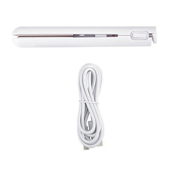 2 in 1 Dual- Hair Curler, Mini Hair Straightener, Travel Curling Iron,Portable Mini USB Hair Curler White