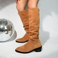 thumbnail image 3 of Oyedens Knee High Boots for Women Slouch Suede Pointed Toe Low Heel Winter Wide Calf Tall Boots Brown, 3 of 7