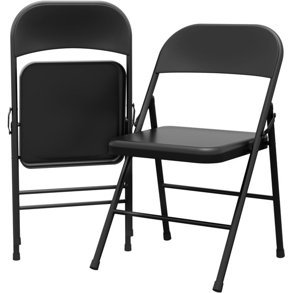 Twister.CK 2 Pack Folding Chairs, Metal Foldable Chair, for Indoor Outdoor Dining Room, Camping, Wedding, Commercial Banquet, Black