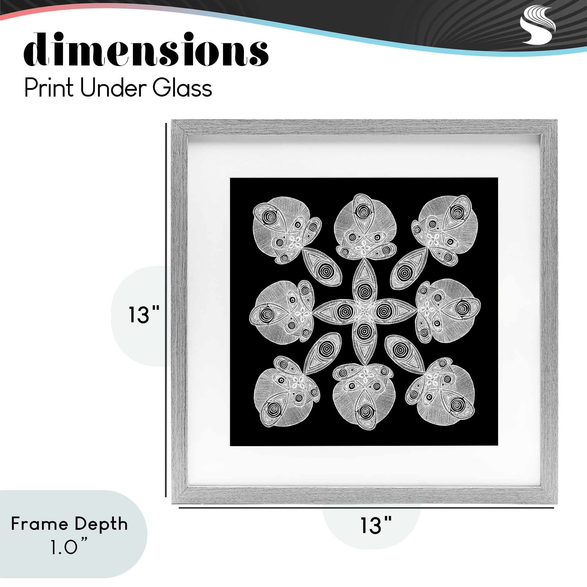 Stupell Industries Fractal Symmetry in Monochrome Gray Framed Print Under Glass, design by El Perkin