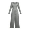 thumbnail image 6 of Edvintorg Rompers for Women One Piece Square Neck Long Sleeve Loose Casual Jumpsuit with Wide Leg Pant Trendy Womens Clothes S-2XL Dark Gray, 6 of 6