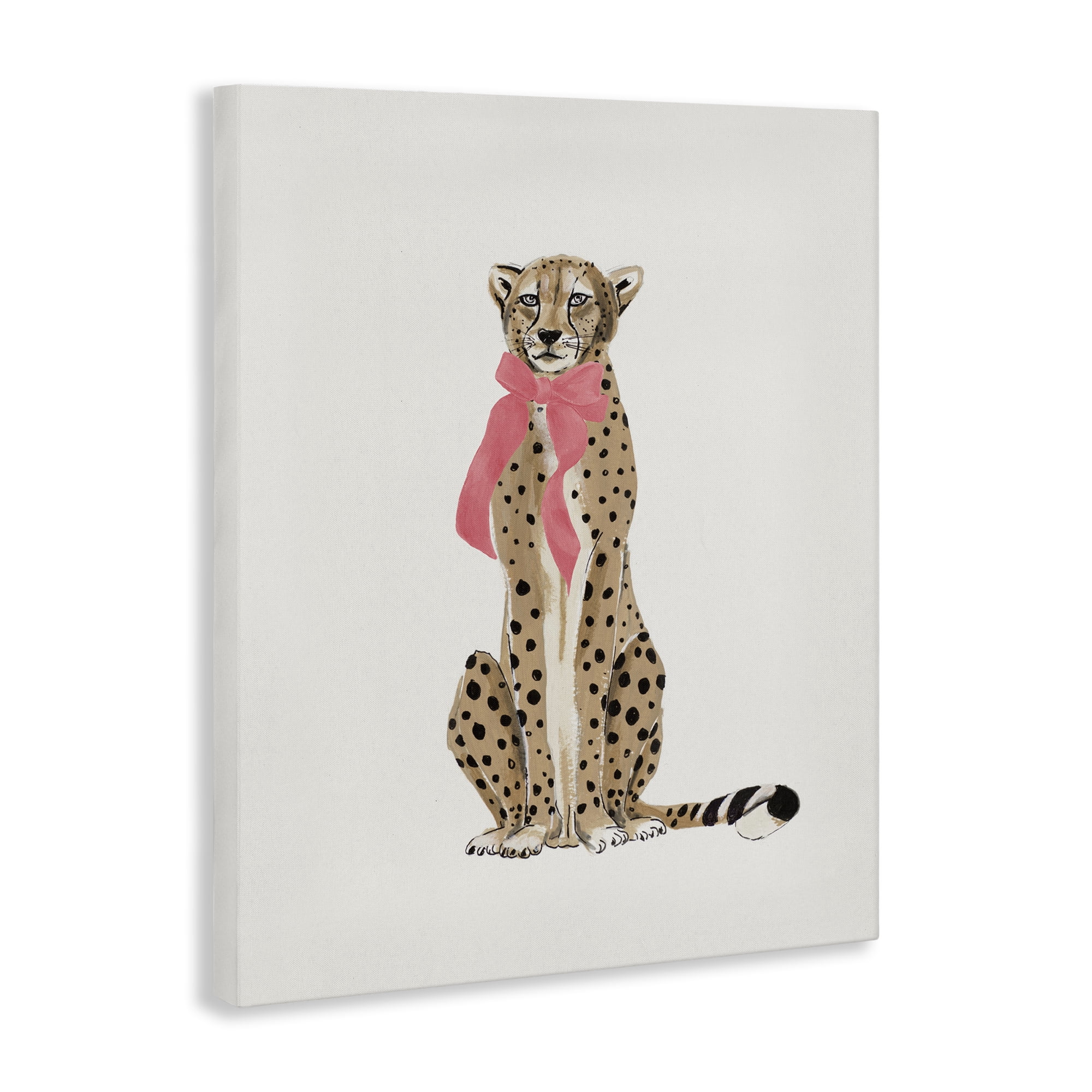 Stupell Industries Trendy Cheetah with Ribbon Animals Painting Wrapped Canvas Art Print Wall Art, 24 x 30