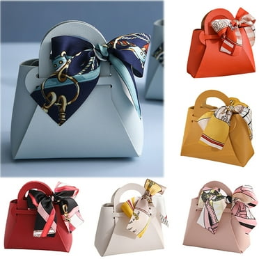 Walbest Mini Beautiful Candy Bag with Bowknot Decor, Handmade Festive Faux Leather Gift Box for Wedding Party, 5.12" x 4.72" x 2.17"