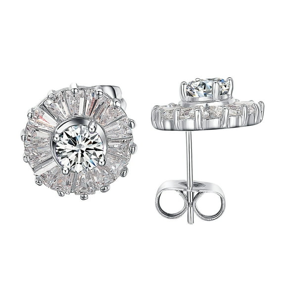 Airokiy Clear Crystal Stud Earrings for Women Cut Simulated Diamond Halo Earrings Bling Earrings Dainty Stud Jewelry